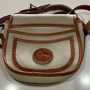 Vintage Dooney & Bourke All-Weather Leather Saddle, Bone w/ British Tan CrossBod